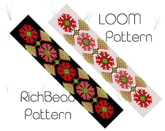 Floral Loom Bead Bracelet Pattern, Miyuki Delica Seed Beads (PDF Download)