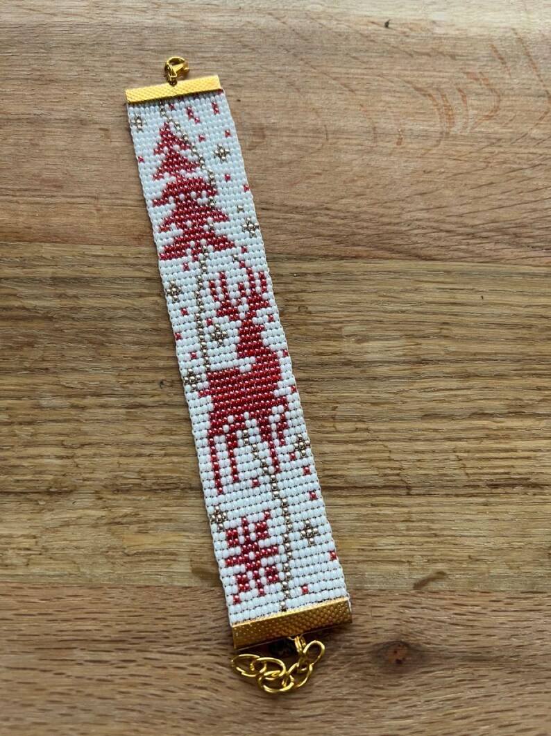 Perlenwebrahmen Weihnachten Muster Perlenwebgerät Muster Perlenweben Loom Delica Perlenarmband Muster Weihnachtsbaum Rentier Sterne PDF Bild 6