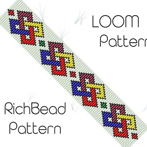 Celtic knot bead loom bracelet patterns Seed bead loom patterns Beadweaving patterns Square stitch cuff pattern PDF WORD CHAPT