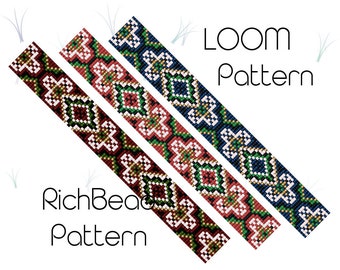 Loom beading paterns Beadwork bracelet patterns Square stitch seed bead patterns Miyuki delica beaded cuff pattern Digital download 15 row
