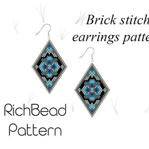 Flower brick stitch earrings pattern Miyuki delica beaded rhombus earrings pattern Beadweaving jewelry Beading Beadwork PDF Digital download