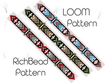 Webstuhl Delica Perlen Webrahmen Muster Mutter Geometrische Perlenarmband Muster Schmaler Webstuhl Delica Perlenmuster Slim / Skinny