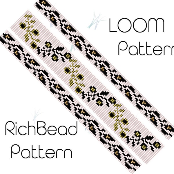 Flower narrow beading loom patterns bracelet Bead loom patterns download Floral thin beaded loom pattern Miyuki delica cuff PDF WORD CHAPT