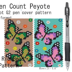 Butterfly Delica even count peyote pen wrap for G2 Pilot Insect pen cover pattern Seed bead pen sleeve Pen case Nature Spring Flower PDF DIY