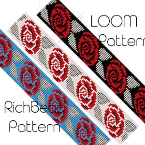 Flower seed bead loom patterns bracelet Roses loom beading patterns Floral miyuki delica beaded jewelry patterns PDF Digital download file