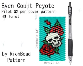 Halloween-Stifthülle Muster Delica Even Count Peyote Stifthüllen für G2 Pilot Pailleten Stifthülle Design mit Totenkopf Skelett DIY PDF Perlenarbeit