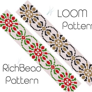 Bead loom pattern Beading loom bracelet Bead loom bracelet patterns Seed bead loom patterns Bracelet beading Geometric Flower Floral PDF