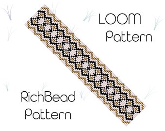 Loom beading bracelet patterns Simple beadwork pattern Square stitch seed bead miyuki delica beaded cuff patterns PDF file WORD CHART