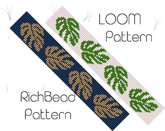 Patrones de pulsera con cuentas de hoja de Monstera Pulsera con patrón de cuentas en telar Patrón de telar de cuentas Patrones de tejido de cuentas Patrones de pulsera con telar de cuentas PDF