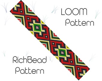 Rocaille weefgetouw armband patroon Vierkante steek kralenpatroon Kralenwerk Miyuki delica Geometrische kralen sieraden PDF Digitale download