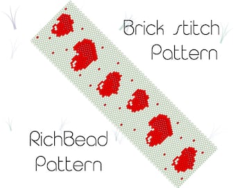 Hearts Brick Stitch Beadweaving Cuff Pattern (PDF Download)