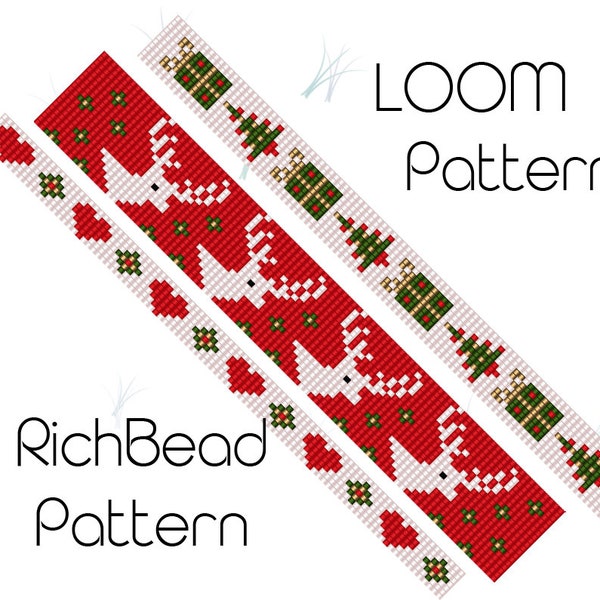 Bead loom christmas patterns Seed bead loom patterns Loom beadweaving Delica beading bracelet patterns Xmas tree Reindeer Stars PDF