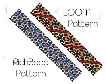 Beadwork bracelet patterns Loom beading patterns Square stitch seed bead pattern Miyuki delica beaded cuff patterns PDF file WORD CHART