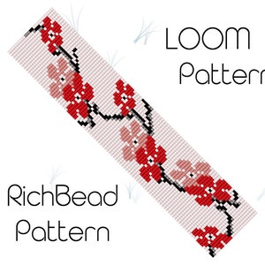 Sakura Flower beaded loom pattern bracelet Beadweaving pattern Loom pattern Miyuki pattern Loom bracelet pattern for beading Floral patterns