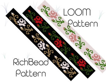 Beaded rose pattern Bead loom flower pattern Bracelet bead loom patterns Floral loom beaded bracelet pattern PDF Digital download file
