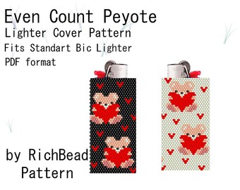 Funda para encendedor con cuentas de oso de San Valentín y corazón para Bic estándar/puntada peyote de conteo par para soportes de encendedores Bic