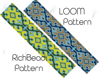 Bead loom patterns bracelet Loom beading patterns Miyuki delica cuff beaded patterns Geometric print PDF