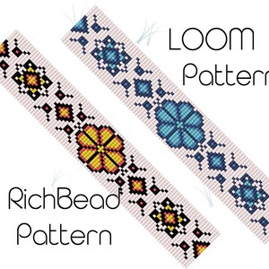 Flower bead loom bracelet patterns Floral seed bead loom patterns Miyuki delica beadweaving patterns Bracelet beading PDF