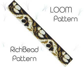 Loom bead pattern flower, beaded loom patterns floral, bead loom weaving, miyuki delica seed bead bracelet black and gold