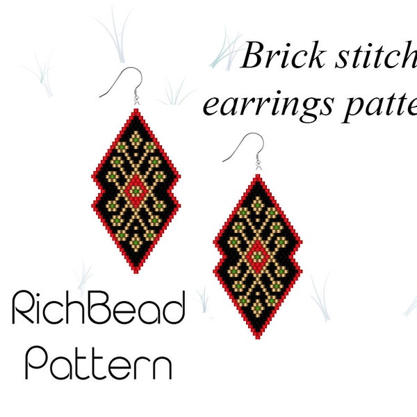 Brick stitch earrings pattern Miyuki delica beaded rhombus earrings pattern Beadweaving jewelry Beading Beadwork PDF Digital download file