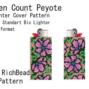 Flower Beaded Lighter Cover for Standart Bic | Even count peyote stitch for bic lighters holders