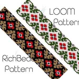 Flower bead loom bracelet pattern Floral Beading loom patterns Seed bead loom patterns Bracelet beading PDF WORD CHAPT