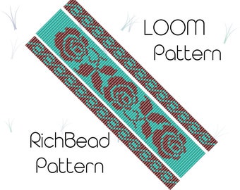 Beaded rose pattern Loom beading Flower bead loom patterns bracelet Floral loom beaded bracelet pattern Square stitch Digital download