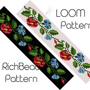 Cornflower beaded bracelet patterns Poppy Bead loom pattern beading loom bracelet Beadweaving patterns Bead loom bracelet patterns PDF