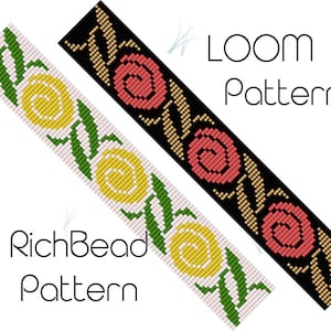 Flower loom weaving pattern bracelet Beaded loom cuff pattern Miyuki pattern Loom bracelet pattern for beading Bead jewelry patterns