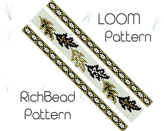 Delica bead loom bracelet pattern  Square stitch beading pattern Seed bead loom patterns Bead loom bracelet patterns Leaves