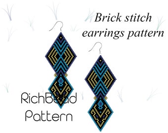 Patrón de aretes de rombos con punto ladrillo: Miyuki Delica Beading (Descarga digital en PDF)