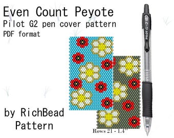 Patrón para envolver bolígrafos con diseño de peyote floral, cubierta de cuentas de semillas Delica (patrón PDF)