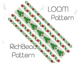 Patrón de pulsera de cuentas de árbol de Navidad en telar (PDF)