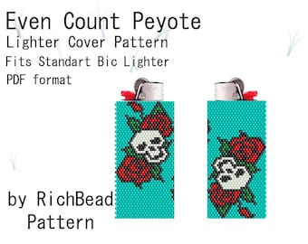 Halloween Perlen Feuerzeug-Abdeckung für Standart Bic | Sogar der Peyote-Stich für bic Feuerzeuge Halter | Totenkopf-Skelett