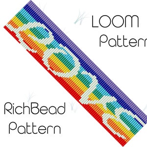 Rainbow bead loom bralelet pattern, Lgbt pride, PDF seed bead wide her and her bracelet, DIY beading jewelry, Lesbian gift