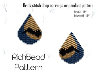 Halloween-Ohrringmuster mit Fledermaus- und Mondanhängern: Brick Stitch Miyuki Delica (PDF DIY-Perlenstickerei-Design)