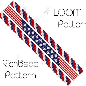 Patriotic beaded bracelet patterns Bead loom patterns Delica bead patterns Digital download