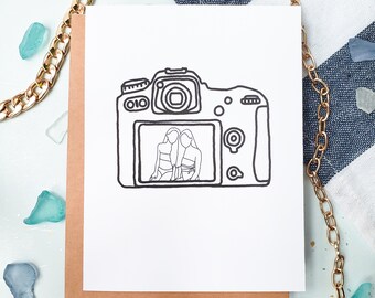 Digital Camera Line Drawing Greeting Card, Line Drawing Portrait, Custom Card for Birthday, Card for Anniversary,  Card