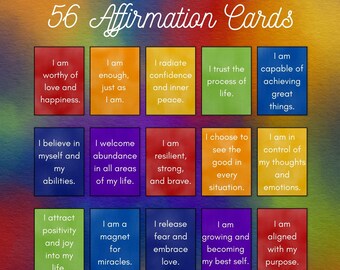 56 Tarjetas Imprimibles de Afirmaciones Diarias con un Arcoíris Atrevido: Frases Positivas de Amor Propio para la Conciencia Plena, la Motivación y la Salud Mental / Descarga Instantánea