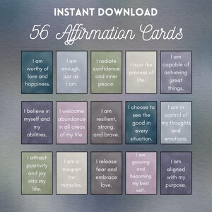56 Cool Mix Daily Affirmation Cards Printable – Positive Self-Love Quotes for Mindfulness, Motivation & Mental Health | Instant Download