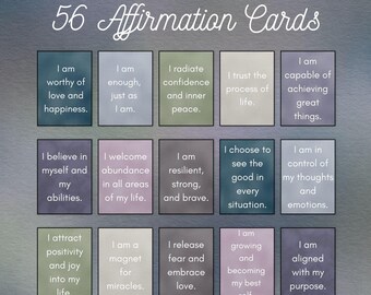 56 Tarjetas Imprimibles de Afirmaciones Diarias: Frases Positivas de Amor Propio para la Conciencia Plena, la Motivación y la Salud Mental / Descarga Instantánea