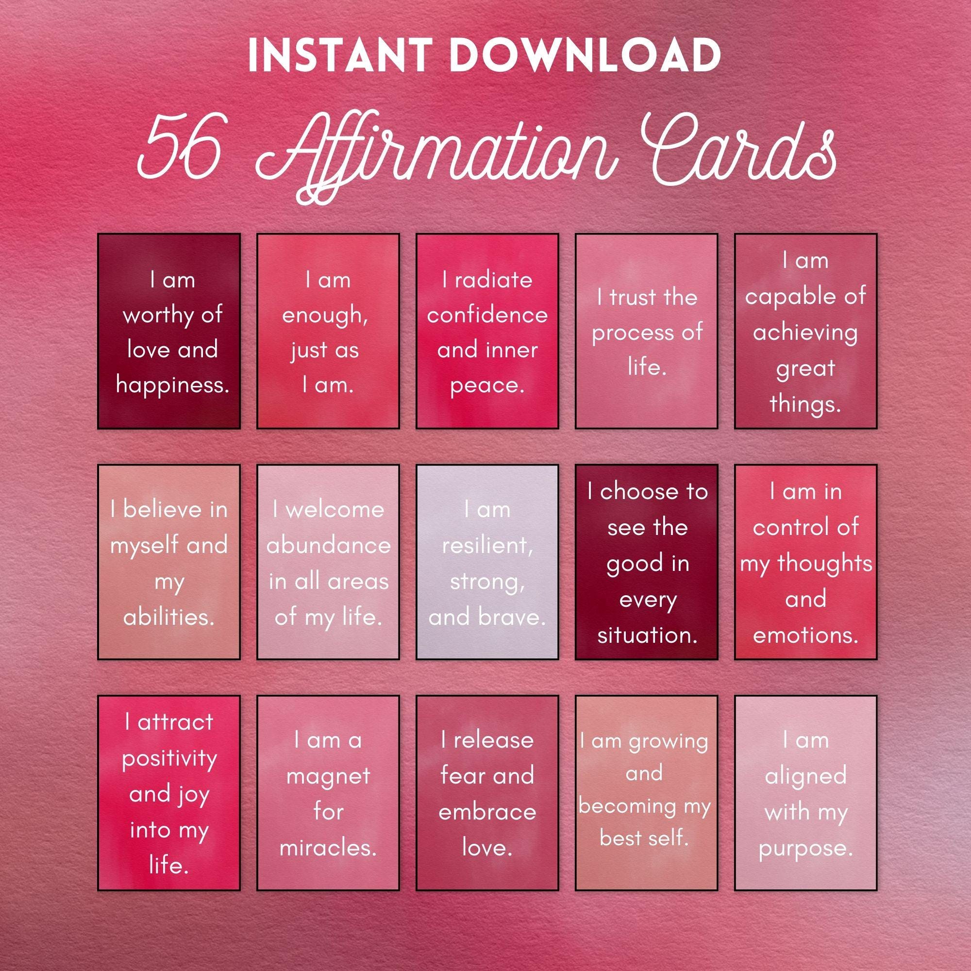 56 Pink Daily Affirmation Cards Printable – Positive Self-love Quotes ...