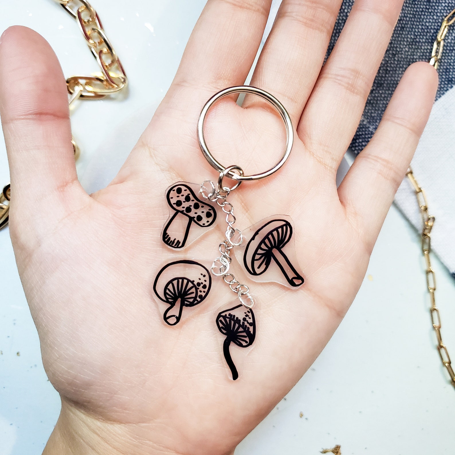Mushroom Themed Charm Keychain Keyring Nature Art Mushroom Etsy