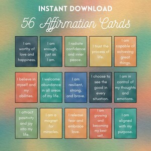 56 carte di affermazioni quotidiane calde e stampabili - Citazioni positive sull'amor proprio per la consapevolezza, la motivazione e la salute mentale / Download immediato
