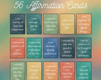 56 Tarjetas de Afirmaciones Diarias de Mezcla Cálida Imprimibles: Frases Positivas de Amor Propio para la Conciencia Plena, la Motivación y la Salud Mental / Descarga Instantánea