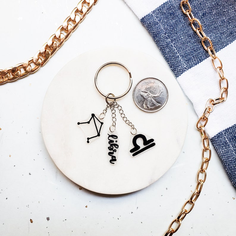 Libra Themed Charm Keychain Astrology Keyring Libra Zodiac Etsy