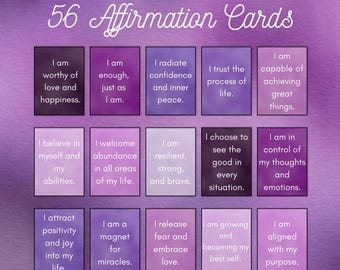 56 carte di affermazioni quotidiane viola stampabili - Citazioni positive sull'amor proprio per la consapevolezza, la motivazione e la salute mentale / Download immediato