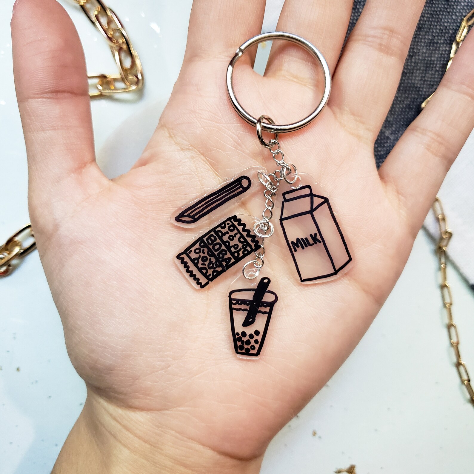 Bubble Tea Themed Charm Keychain Keyring Bubble Tea Kit Etsy