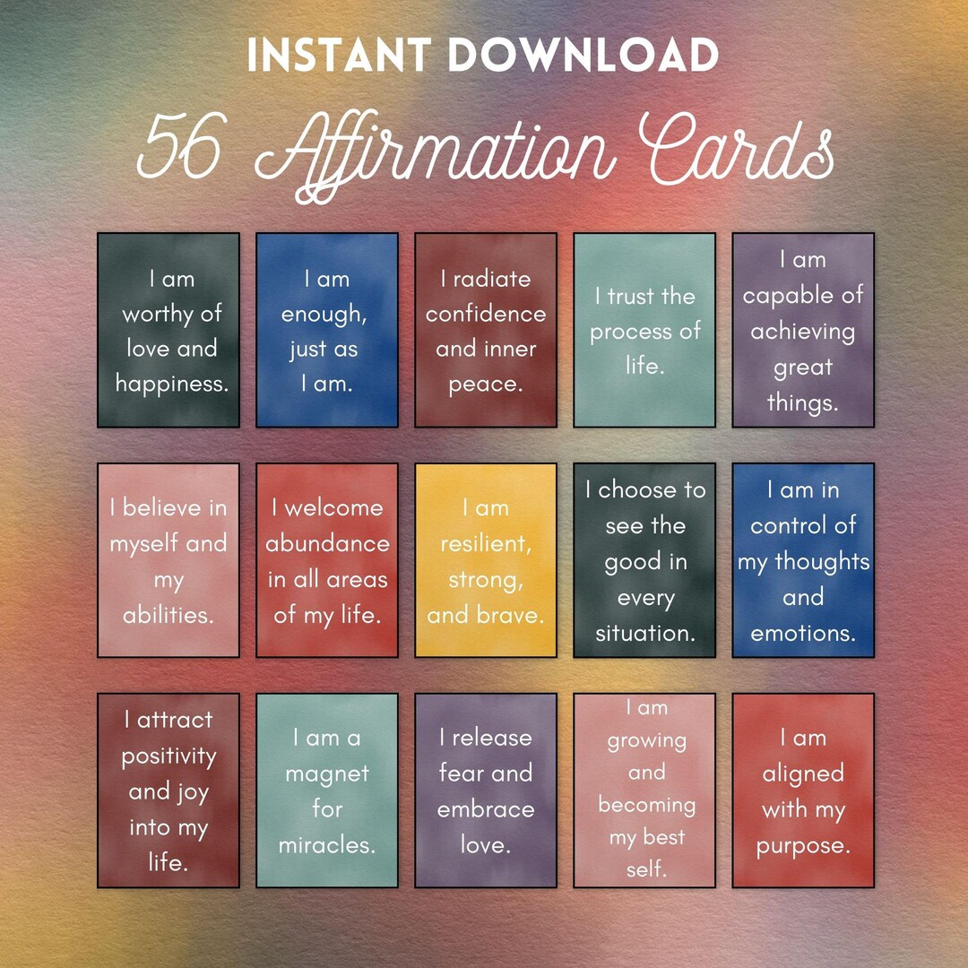 56 Jewel Mix Daily Affirmation Cards Printable – Positive Self-love ...