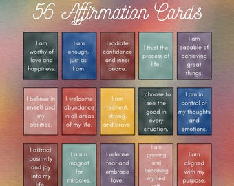 56 Tarjetas de Afirmaciones Diarias Imprimibles de Jewel Mix: Frases Positivas de Amor Propio para la Conciencia Plena, la Motivación y la Salud Mental / Descarga Instantánea